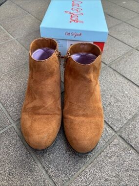 Cat & Jack Brown Suede Ankle Booties with Side Zipper